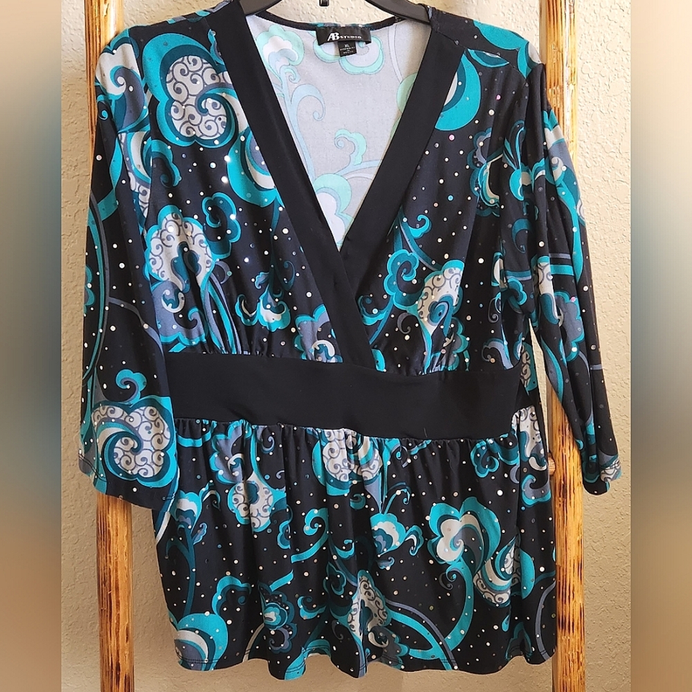 AB Studio Black/Turquoise Top